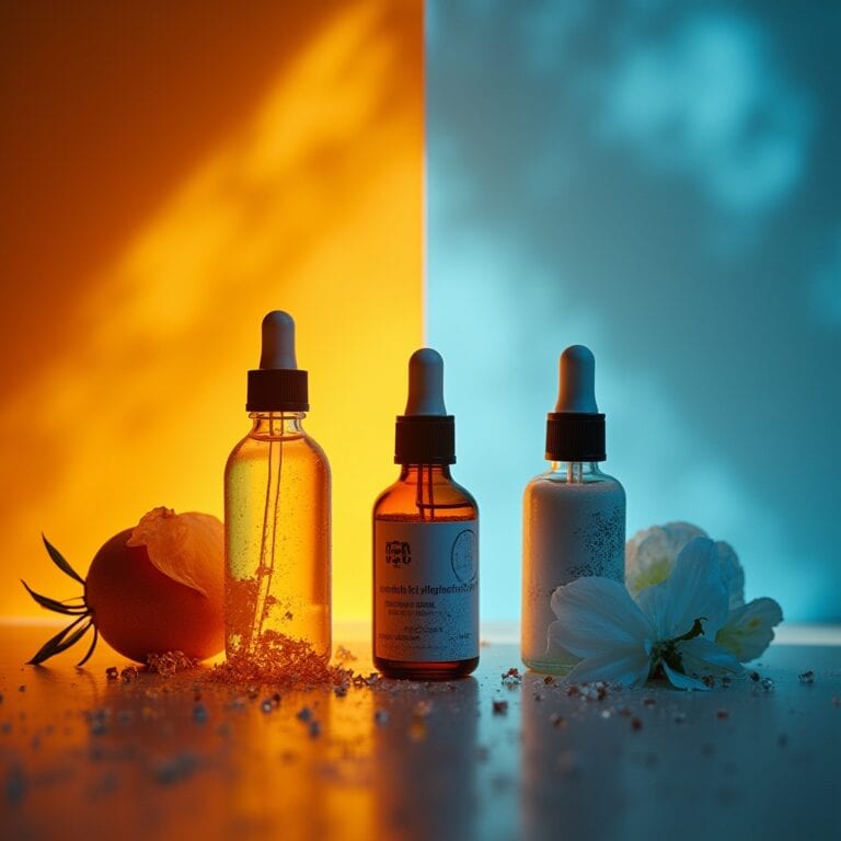 20 Gespaltenes Bild links Wunderpille rechts zertifizierte CBD‑Flasche